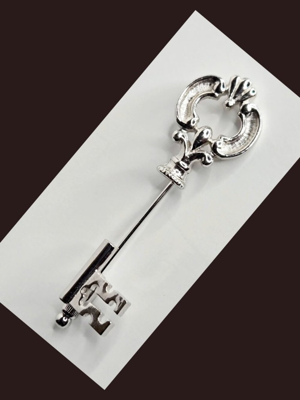 Vintage Avon Skeleton Key Stick Pin Silver Metal